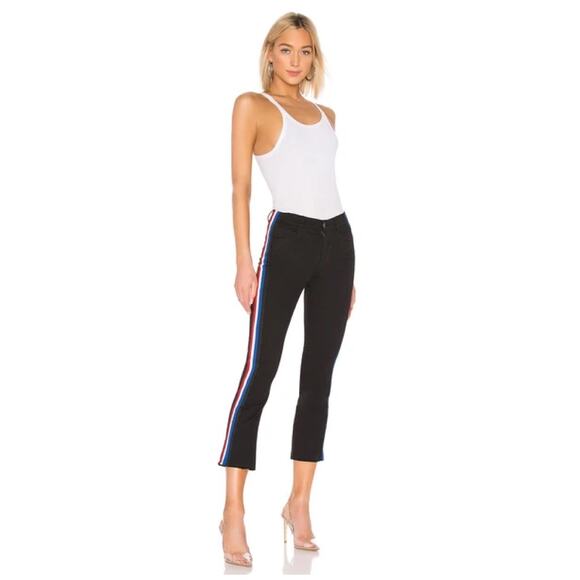 Pam & Gela Cropped Flare with Classic Stripe, Black Side Stripe Kick Flare Jeans - Picture 3 of 12